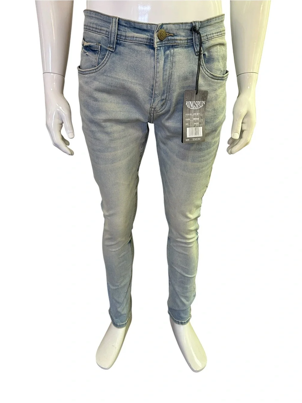 Vintage Slim Fit Light Wash Men's Jeans - Blue